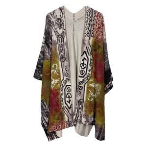 Soft Surroundings Ruana Poncho One Size Sweater Wrap Abstract Boho Artsy Cozy